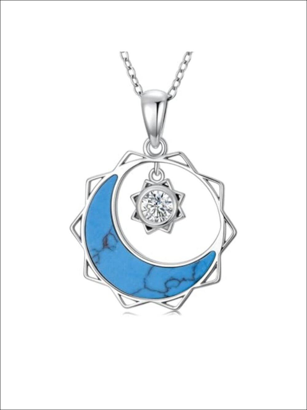925 Sterling Silver Turquoise Moon Pendant Necklace Adjustable 18+2 Inch Dainty